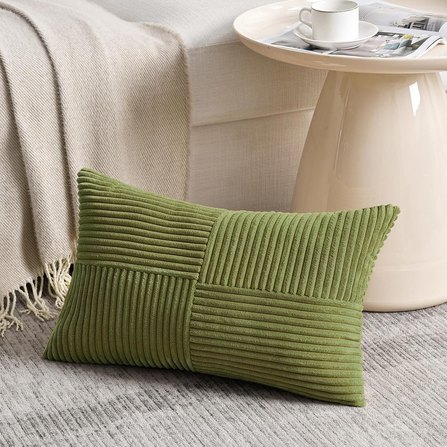 Fancy Homi 2 Packs Moss Green Lumbar Decorative Throw Pillow Covers 14x24 Inch for Couch Bed