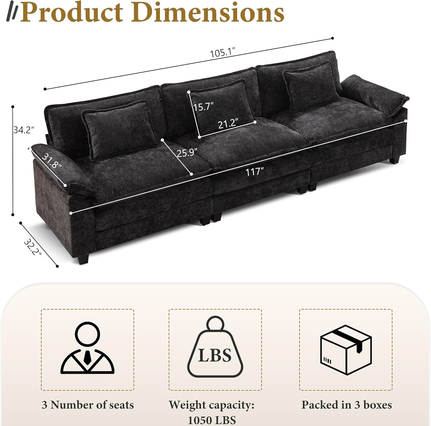 URRED Modular Sectional Sofa Comfy Cloud Couch, Modern Chenille Sofa Sleeper Deep Seat Couches with