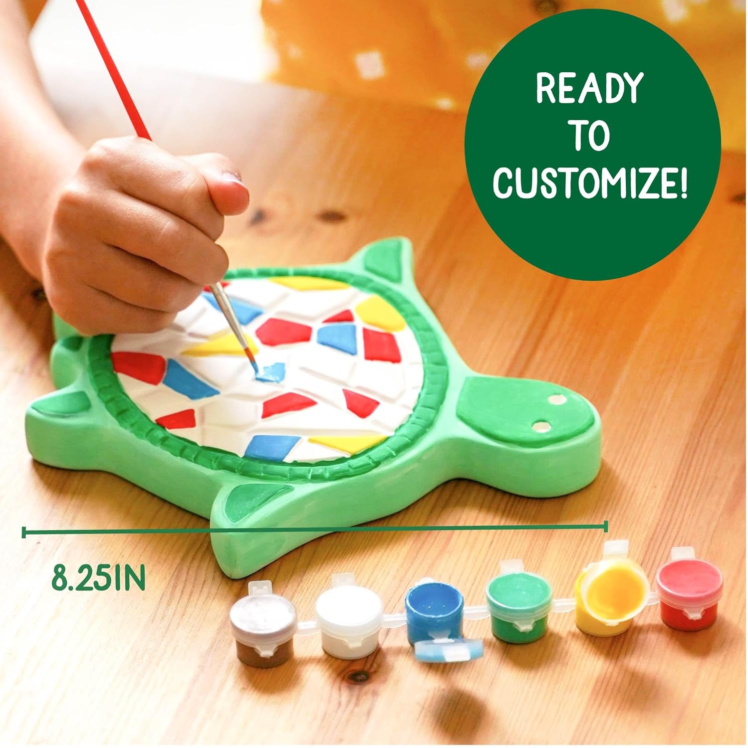 Creative Roots Mosaic Turtle DIY Stepping Stone Kit, Includes Ceramic Stone & 6 Vibrant Paints for