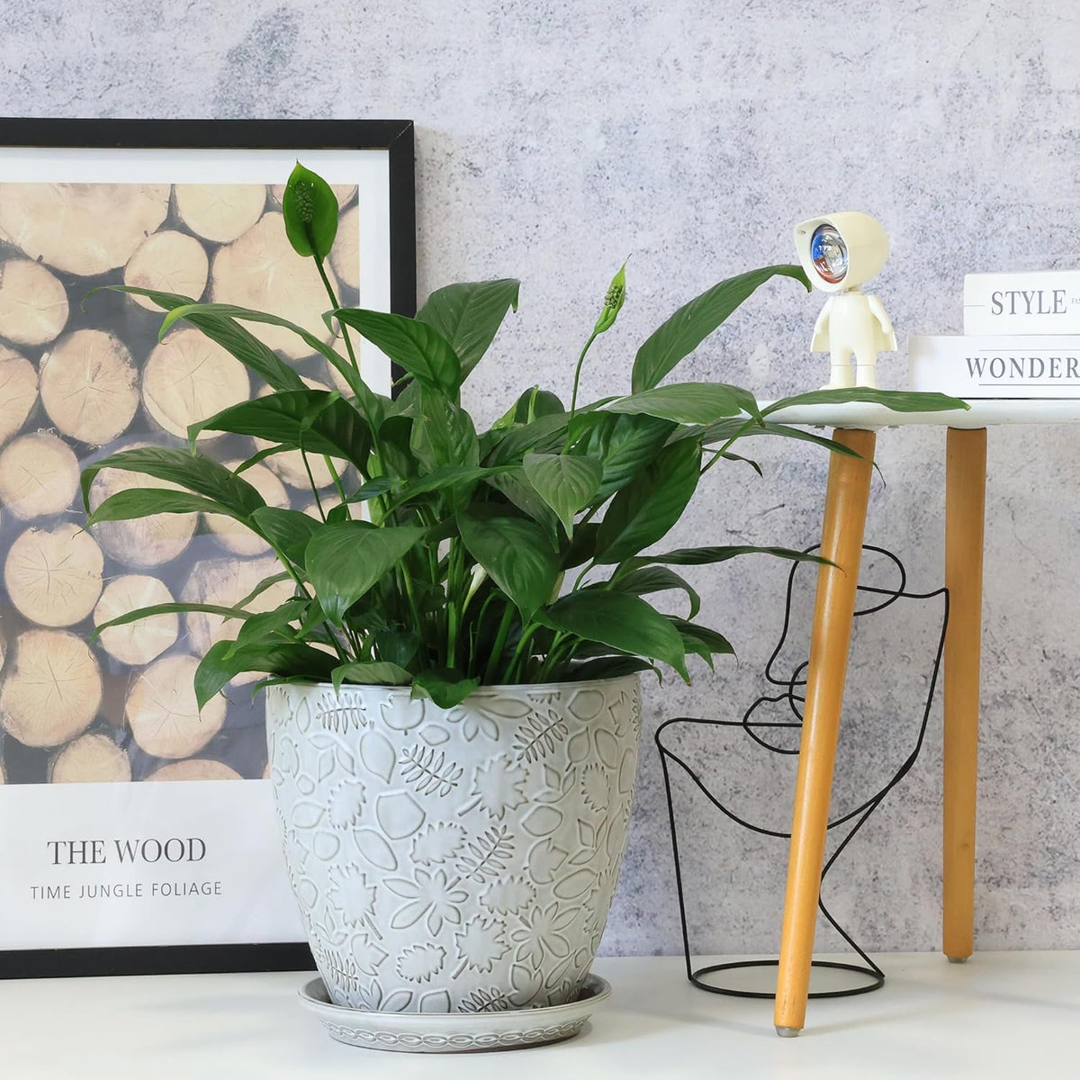 10inch Retro Ceramic Planter with Drainage Hole and Saucer for Multiple Plants, Indoor-Outdoor
