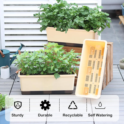 Window Box Planter 8 Pcs, 17 Inches Rectangle Flower Pots with Drainage Holes and Trays, Vegetable
