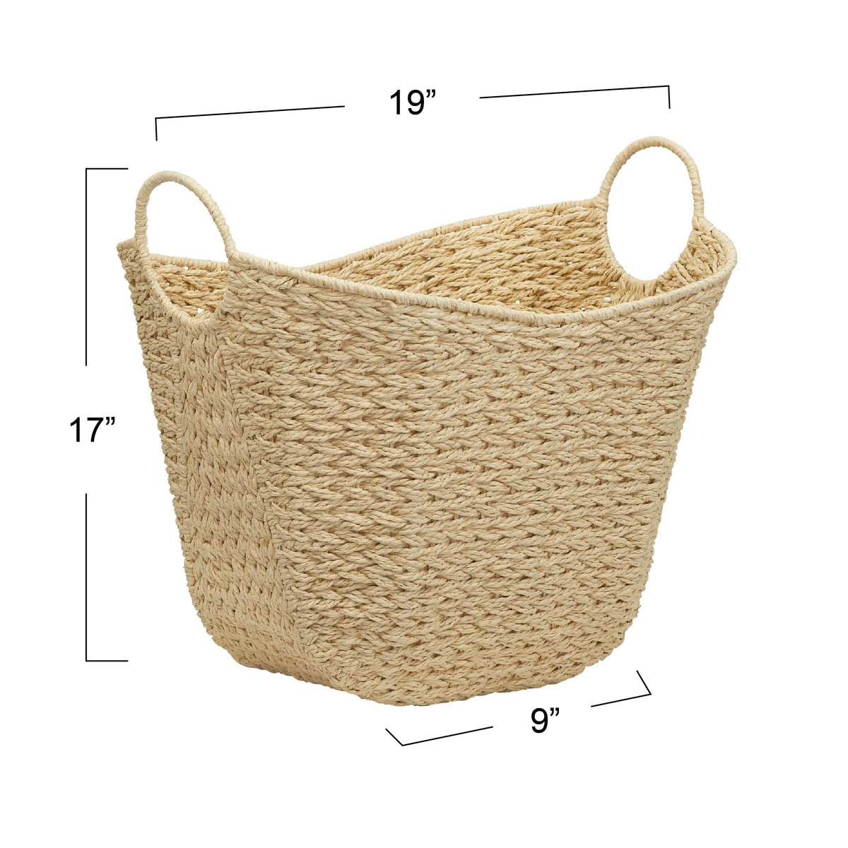 Household Essentials Cream Paper Rope Basket with Handles, Natural Woven Storage Basket