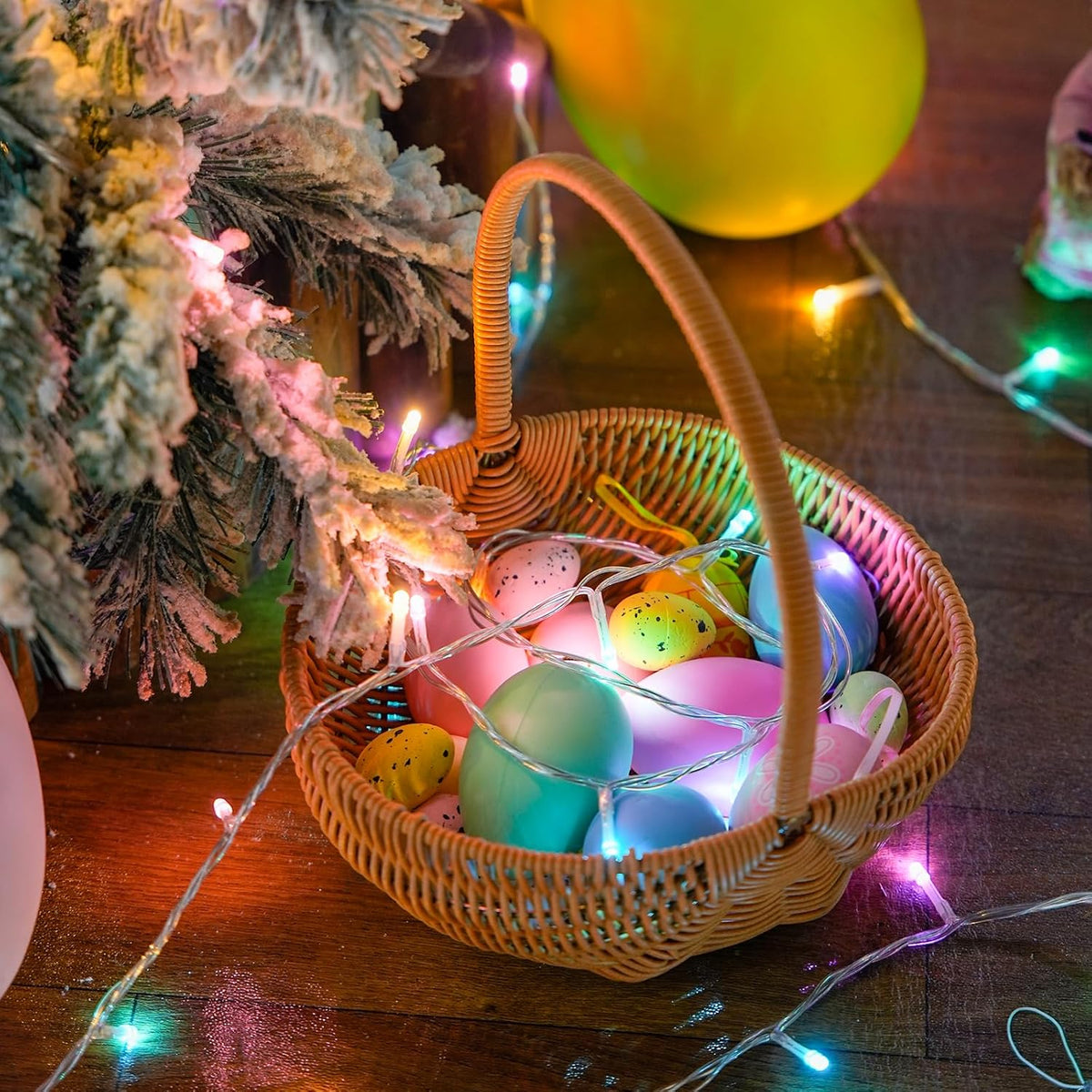 JMEXSUSS 33ft 100 LED Easter Lights for Indoor Outdoor Use, 8 Modes Connectable Easter String