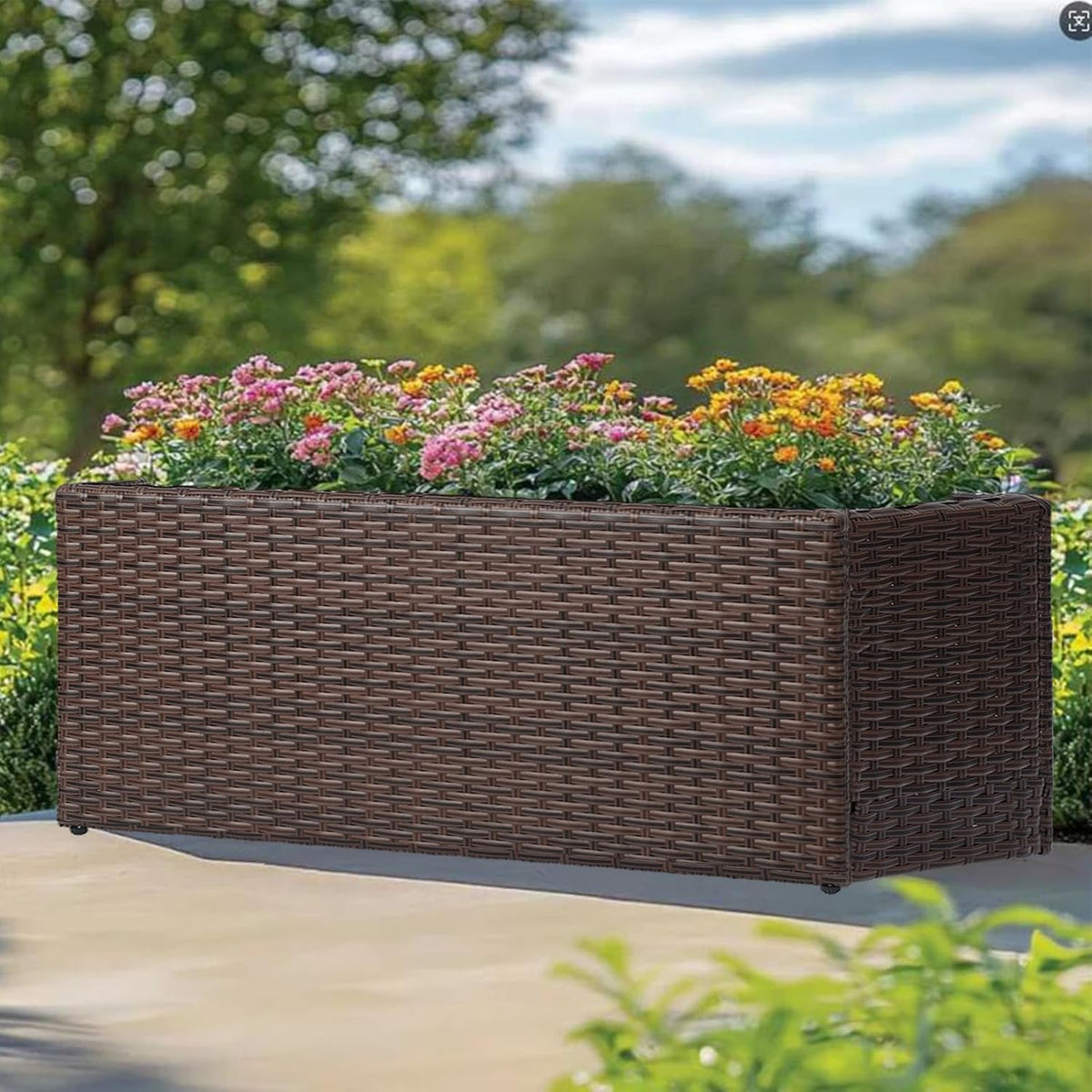 LEWIS&WAYNE Large Rectangular Block Planter Box Handmade Wicker Tall Planters for Outdoor Plants