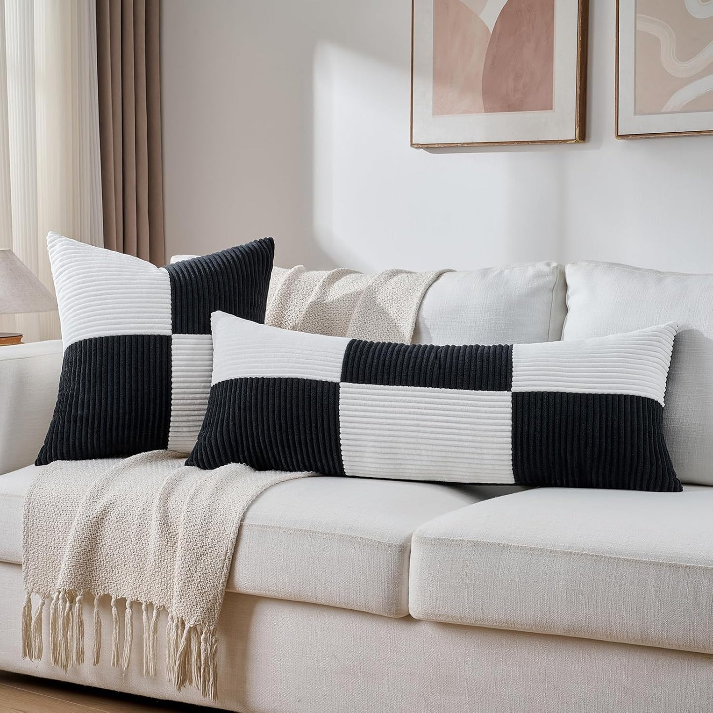 Fancy Homi Set of 2 Black White Decorative Throw Pillow Covers 20x20 Inch for Living Room Couch Bed
