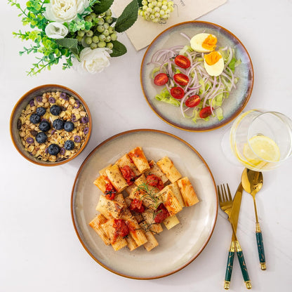 LERATIO Ceramic Dinnerware Sets for 8,Stoneware Plates and Bowls Sets,Handmade Reactive Glaze