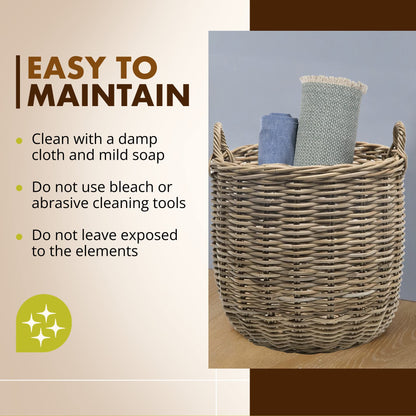 KOUBOO Rattan Kobo Round Storage Basket with Handles, Gray Brown, Large