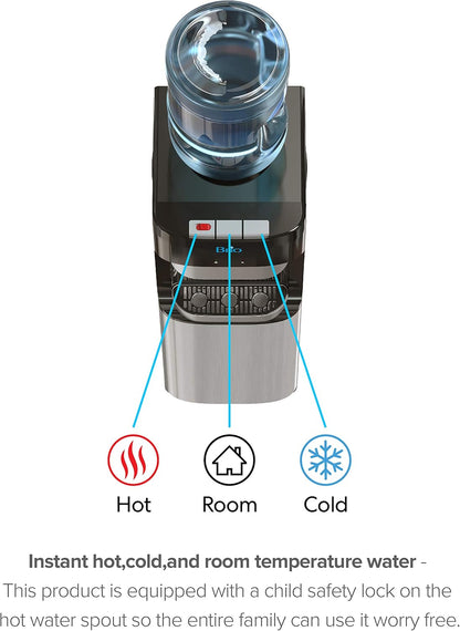 Brio Essential Series Top Loading Water Cooler Dispenser - Tri Temp Dispense, Child Safety Lock