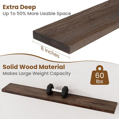 Floating Shelves for Wall Decor, 8 Inch Deep Rustic Solid Elm Wood Floating Shelves Wall Mounted