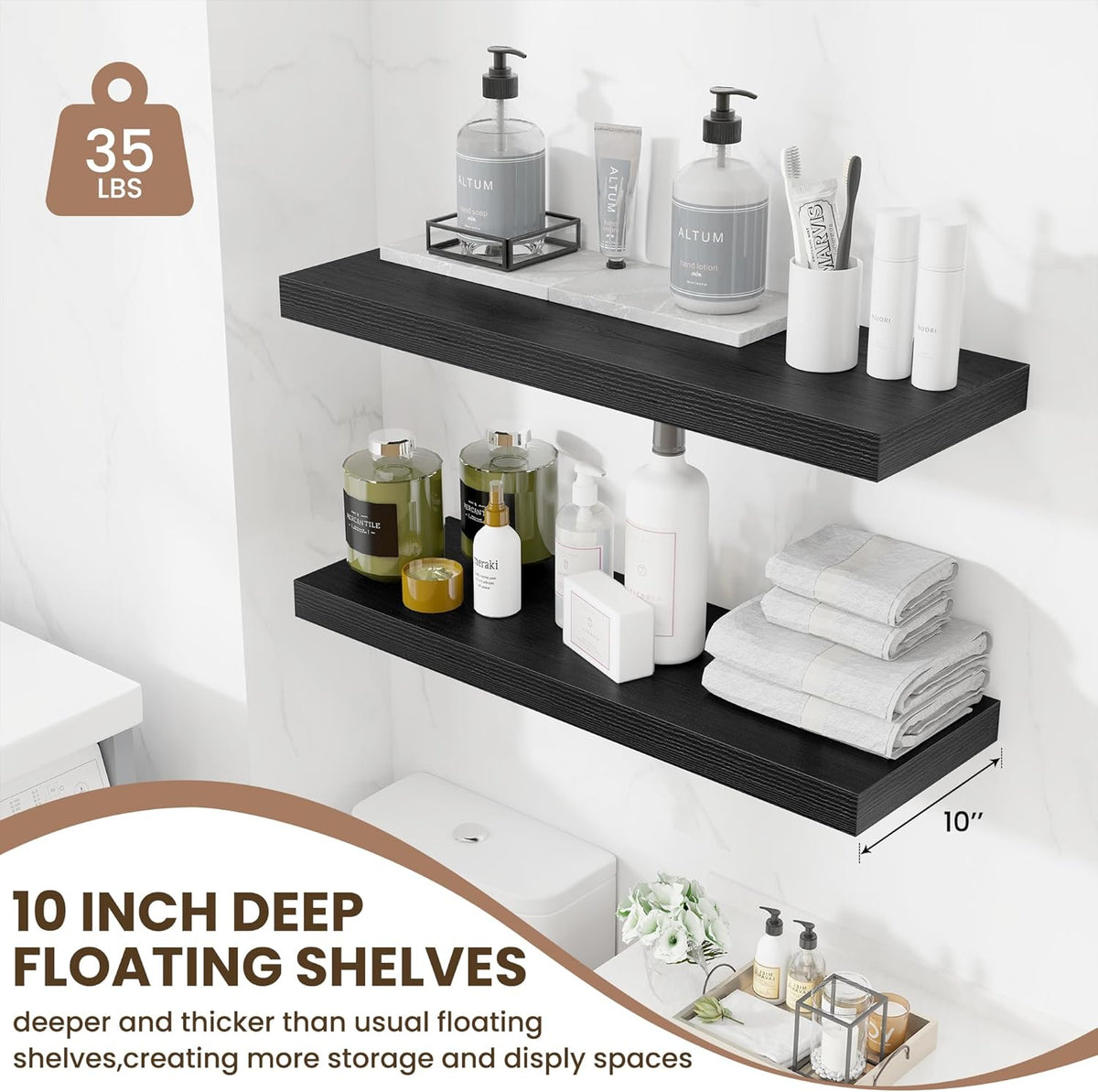 Fun Memories Floating Shelves for Wall, 32 Inch Long Floating Shelves Set of 2, 32 x 10 Wooden