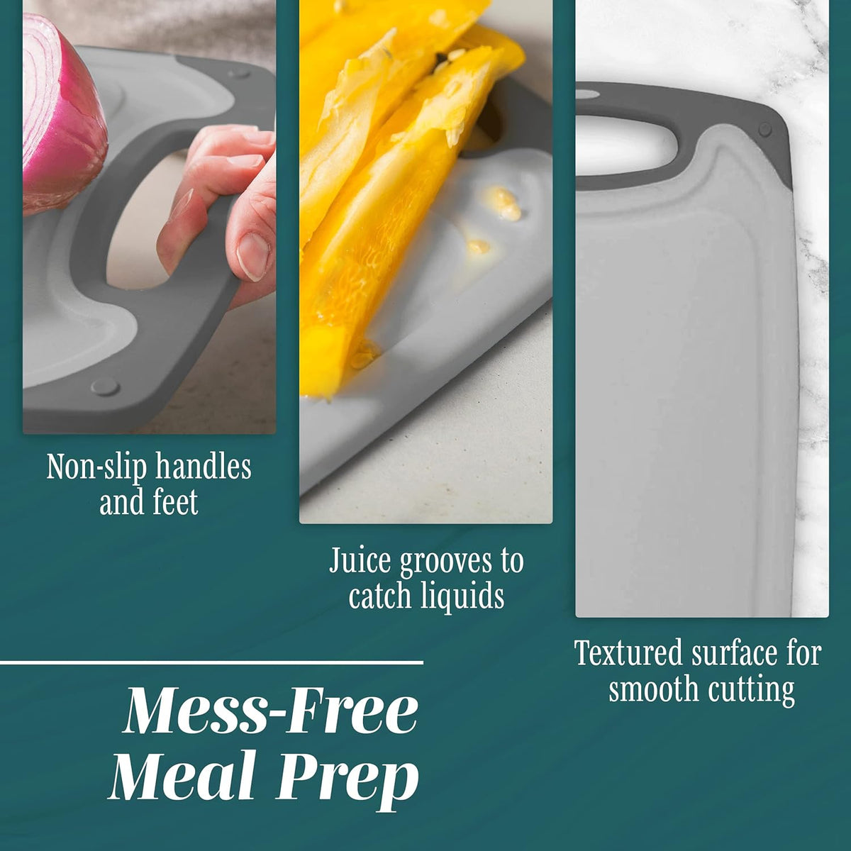 Cutting Boards for Kitchen - BPA-Free Chopping Board - Different Sizes & Non Slip Handles