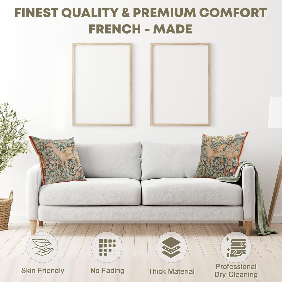 Charlotte Home Furnishings Decorative Tapestry Pillow Cover 19x19 in, Green Does Couch Throw Pillow