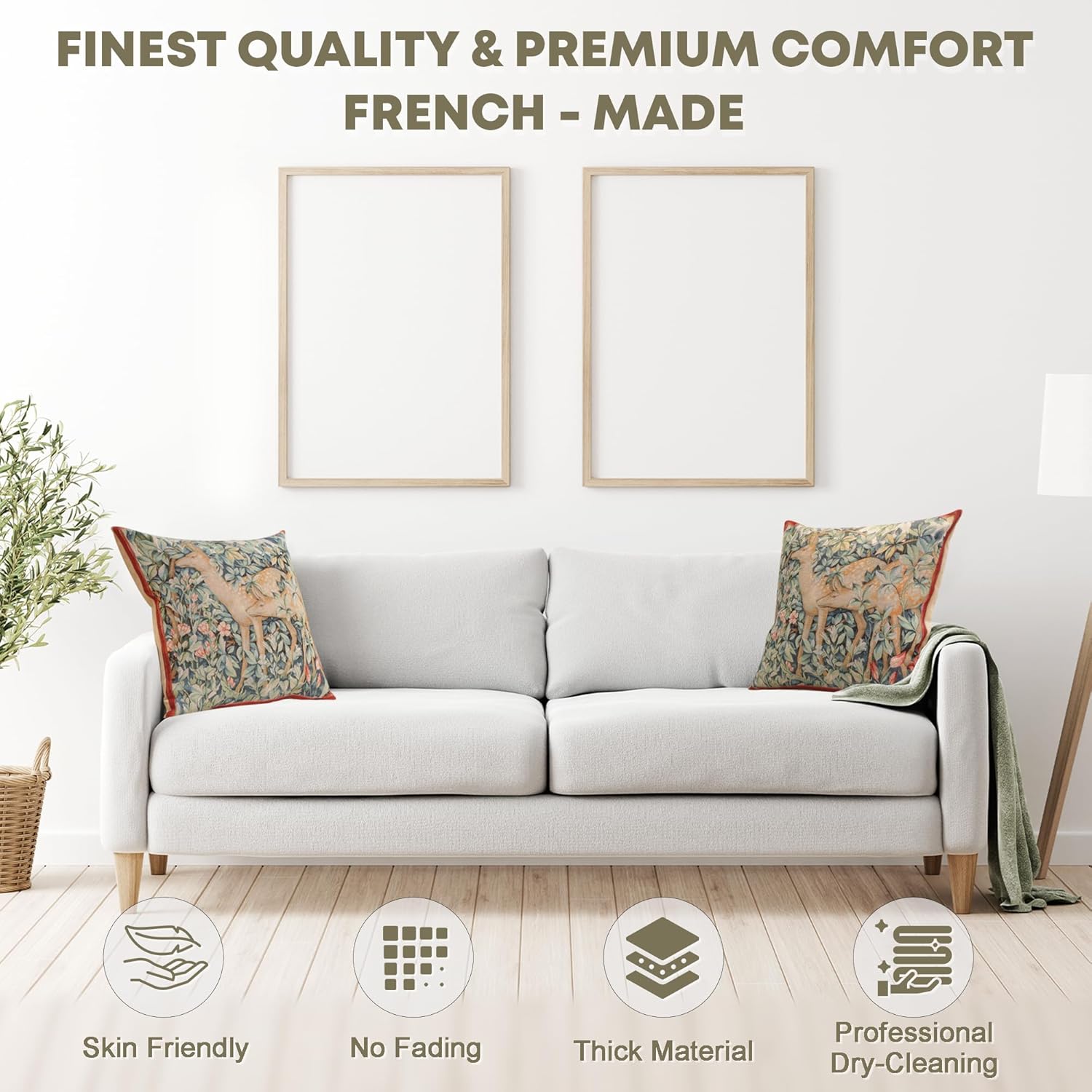 Charlotte Home Furnishings Decorative Tapestry Pillow Cover 19x19 in, Green Does Couch Throw Pillow