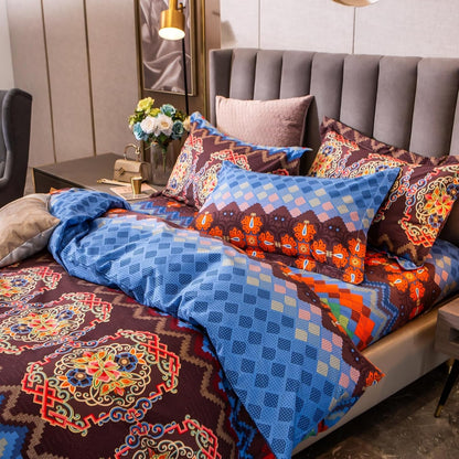 ABREEZE Bohemian Duvet Cover Set Colorful Brown Boho Retro Bedding Set Damask Paisley Cotton Duvet