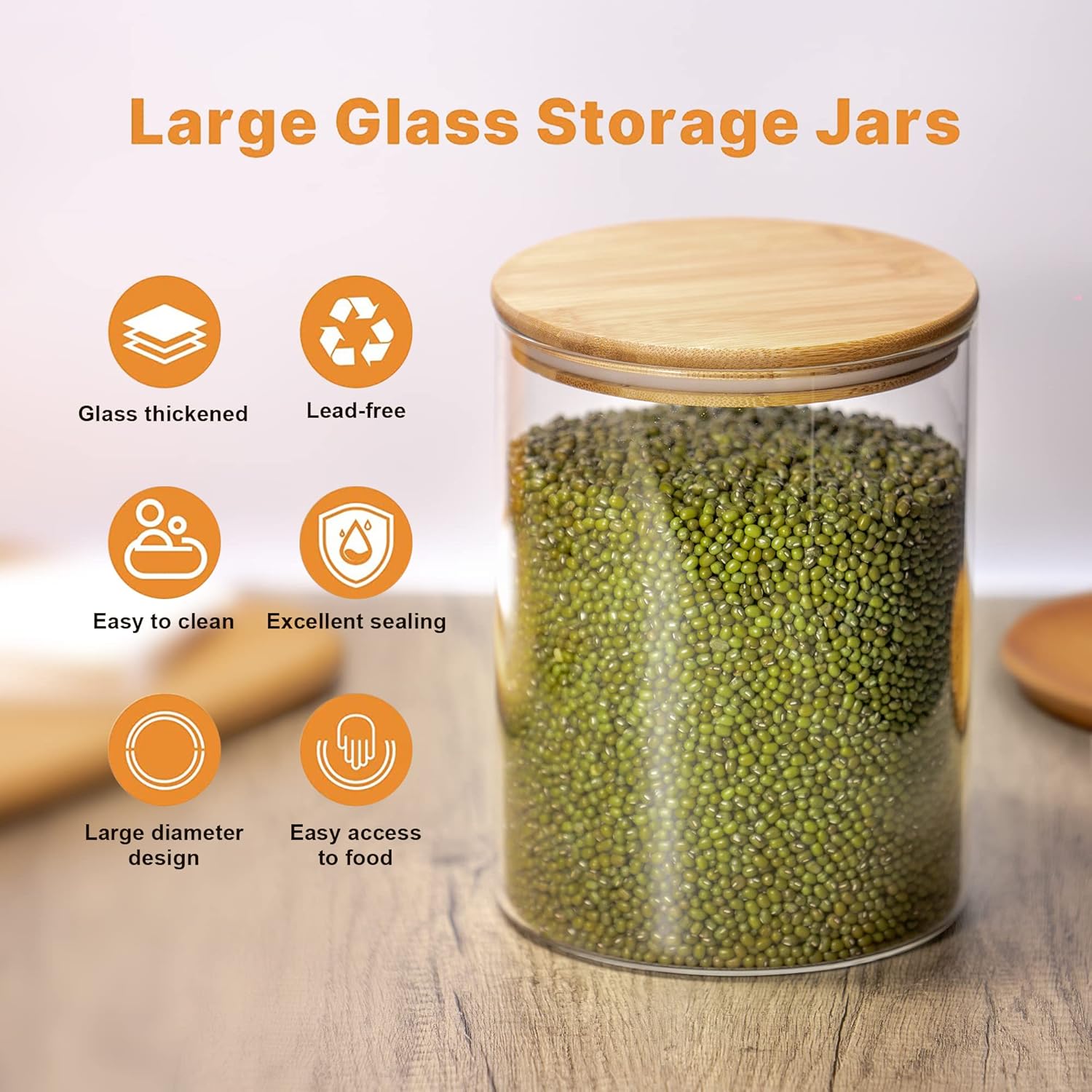YUNCANG Glass Storage Jars,2 PACK -108oz/3200ml Clear Glass Food Storage Containers with Airtight