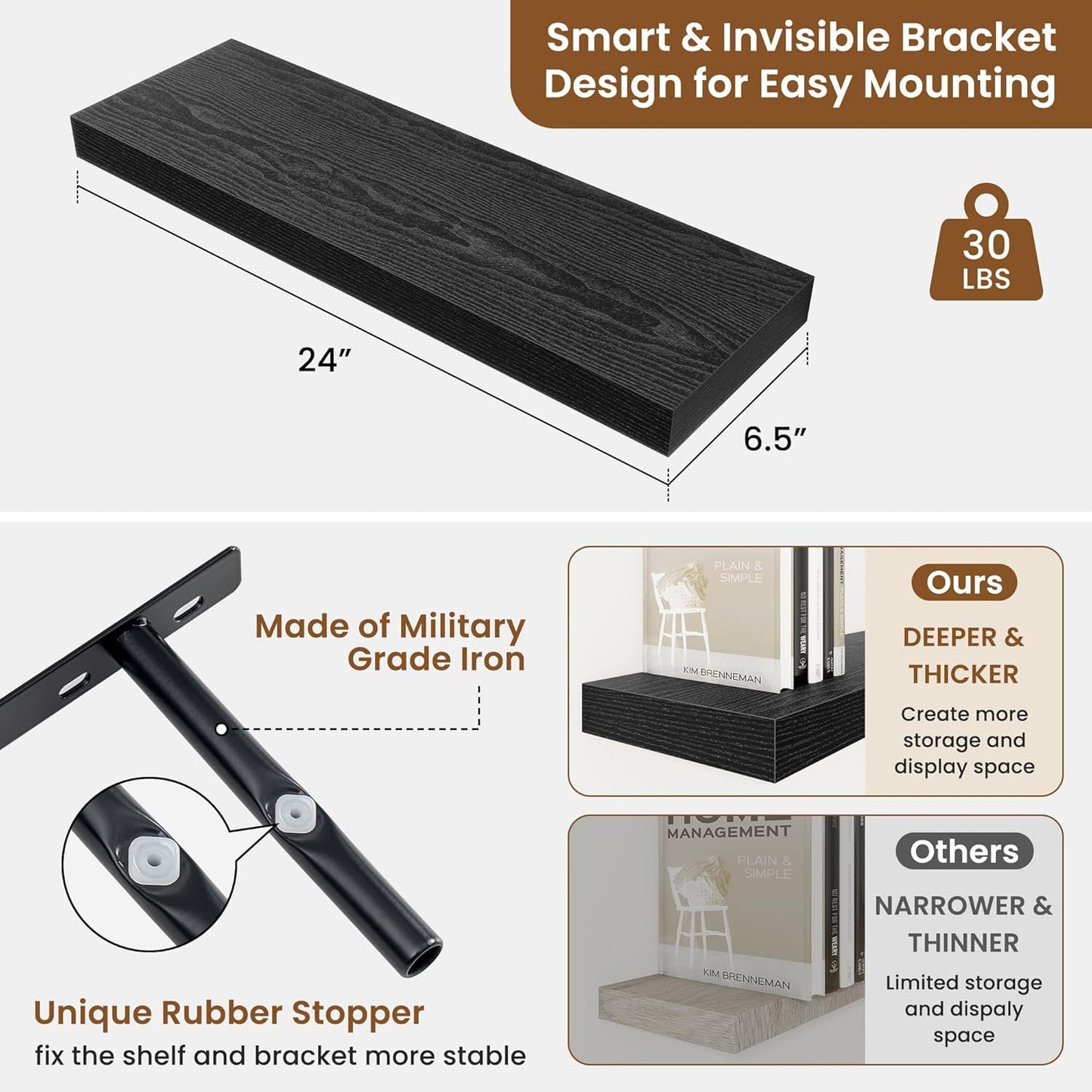 fuqing Floating Shelves for Wall, Bathroom Shelf Wall Mounted for Storage, Shelves with Invisible