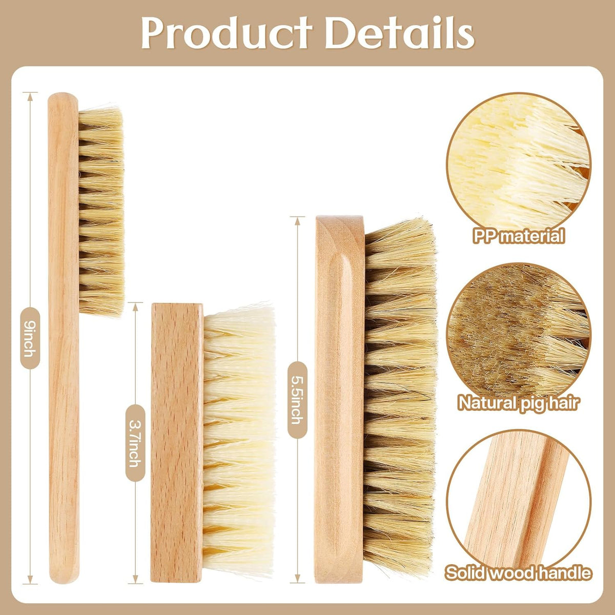 3 Pcs Wood Laundry Stain Brush Stain Remover Brushes with Boar Bristle Small Stain Brush for