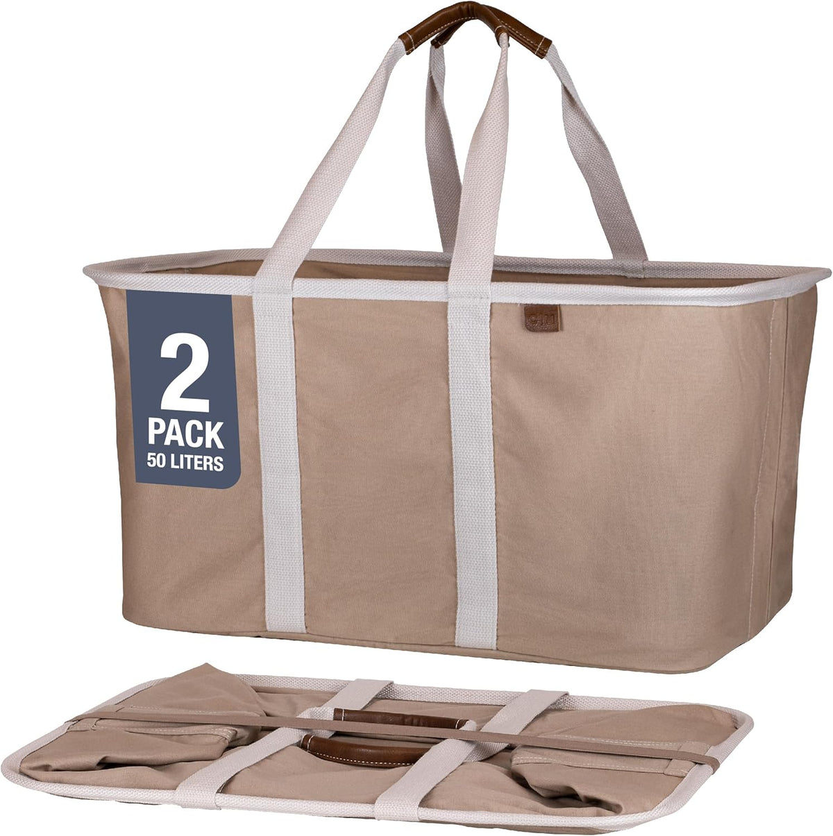 CleverMade Collapsible Laundry Tote - LUXE Mocha 2-Pack 50L - Foldable Storage Organization