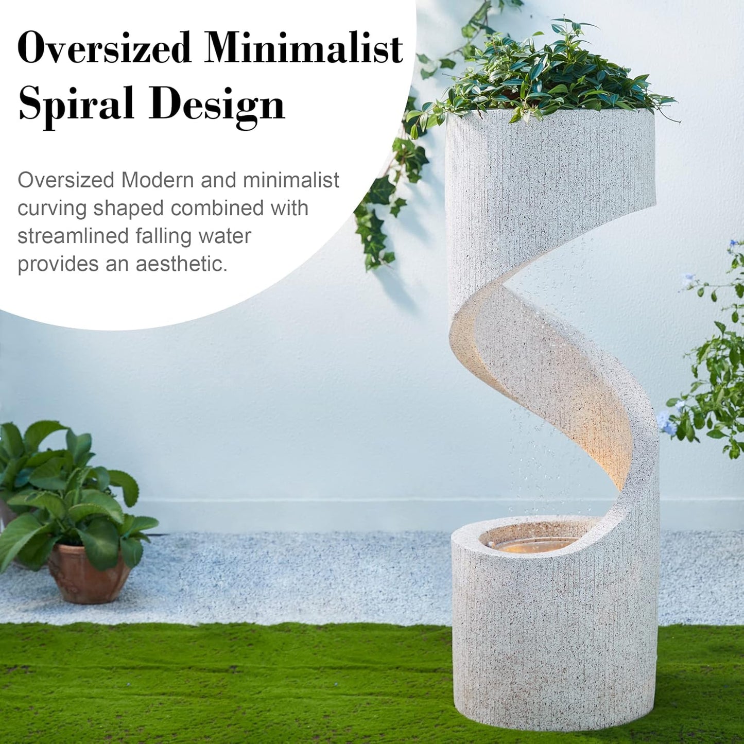 Glitzhome Decorative Tiered Outdoor Water Fountain with LED Light Vintage Curved Waterfall Fountain