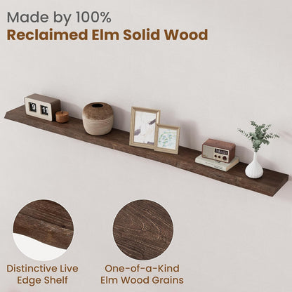 Floating Shelves for Wall Decor, Rustic Solid Elm Wood Floating Shelves Wall Mounted, Wall Shelves