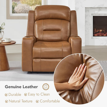Watson & Whitely Genuine Leather Power Recliner Chairs for Adults, Lay Flat Recliner with Power