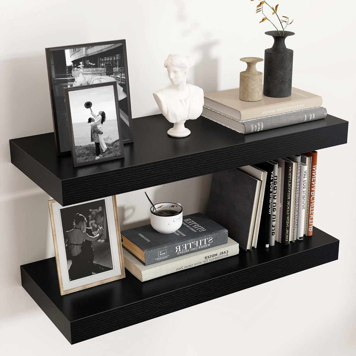 Floating Shelves - 2 Large Wall Mounted Shelves with Invisible Brackets, Long Wood Floating Wall