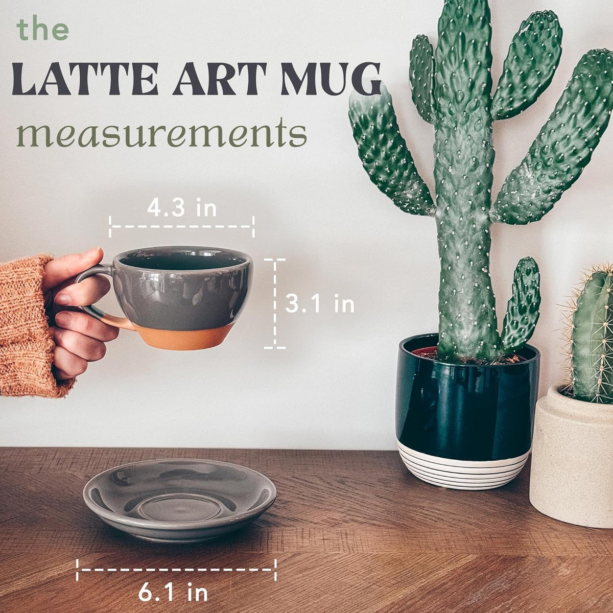 Mora Ceramic Latte Art Mug With Saucer - 10.5 oz, Round Bottom For Perfect Pours - Cafe Cups for