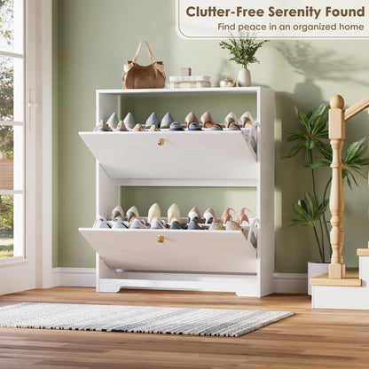 Nicetree Shoe Cabinet with 2 Flip Drawers, Narrow Shoe Organizer Cabinet, Freestanding Shoe Rack