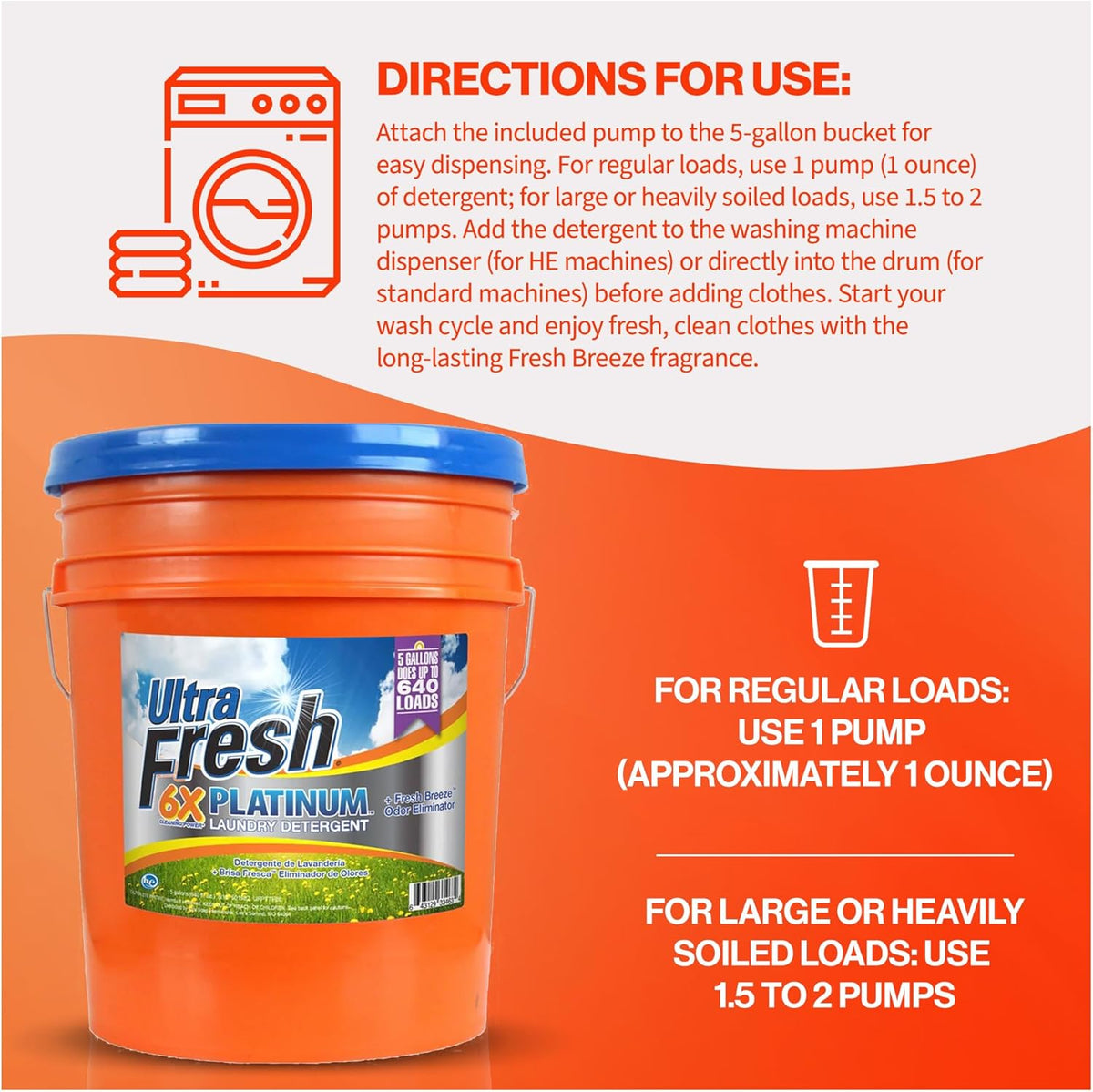 Ultra Fresh 5 Gallon Liquid Laundry Detergent Washing Soap for All Machine Types, 6X Platinum, Up