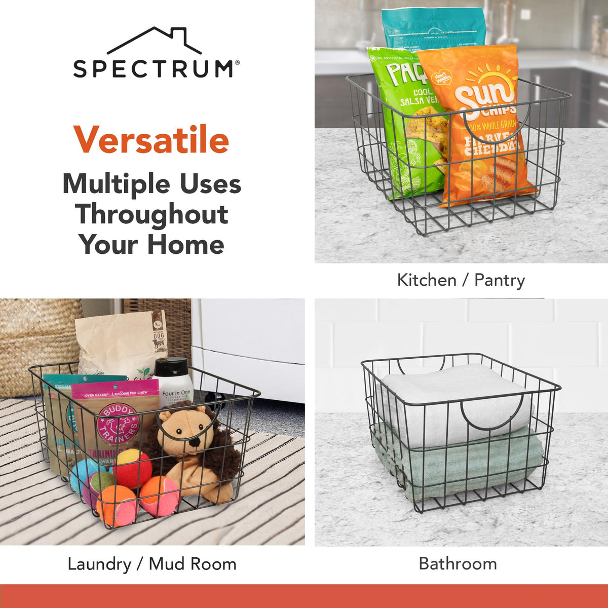 Spectrum Utility Steel Wire Storage Basket for Kitchen Pantry Organization & Closet Shelves with