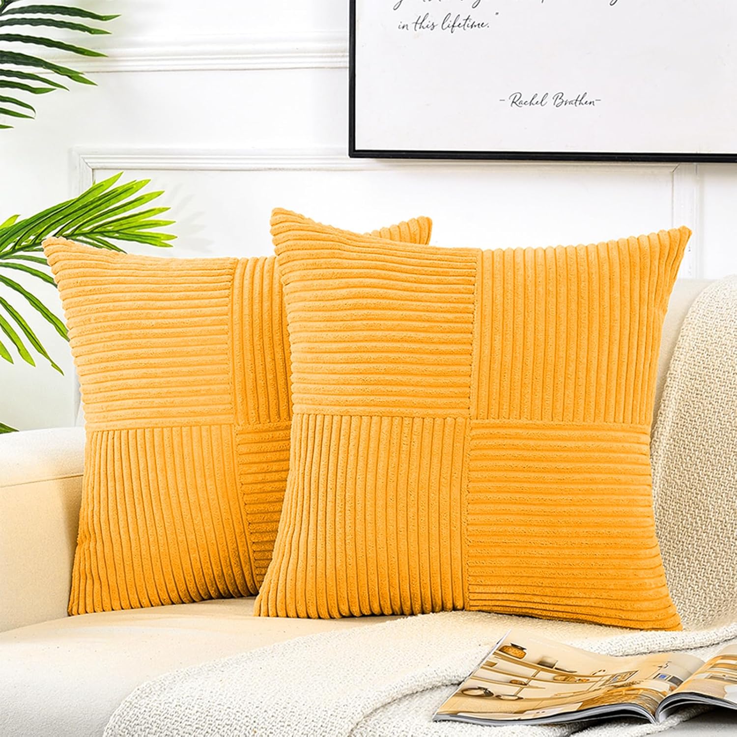 Fancy Homi 2 Packs Gold Yellow Euro Decorative Throw Pillow Covers 26x26 Inch for Couch Bed Sofa
