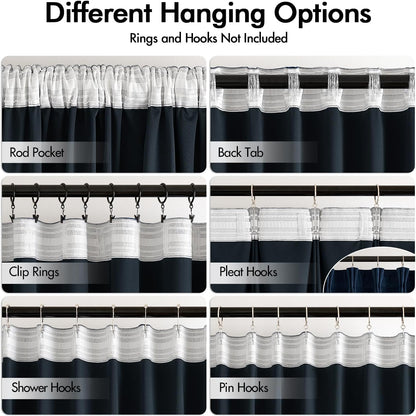 MIULEE Navy Blue Velvet Curtains 96 inches Long 2 Panels - Luxury Pinch Pleated Room Darkening