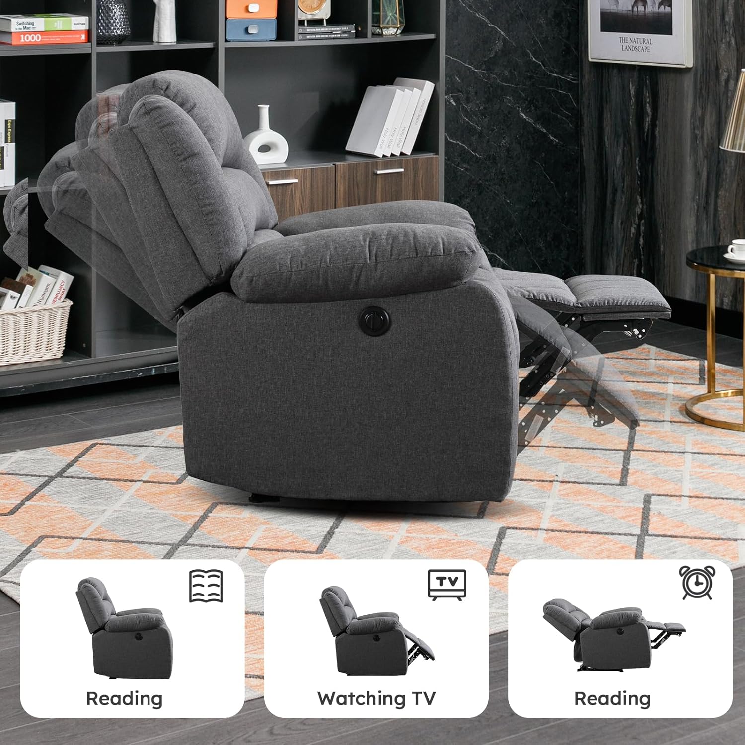 EBELLO Classic Power Recliner Chair, Oversized Electric Reclining Chair with Overstuffed Cushion