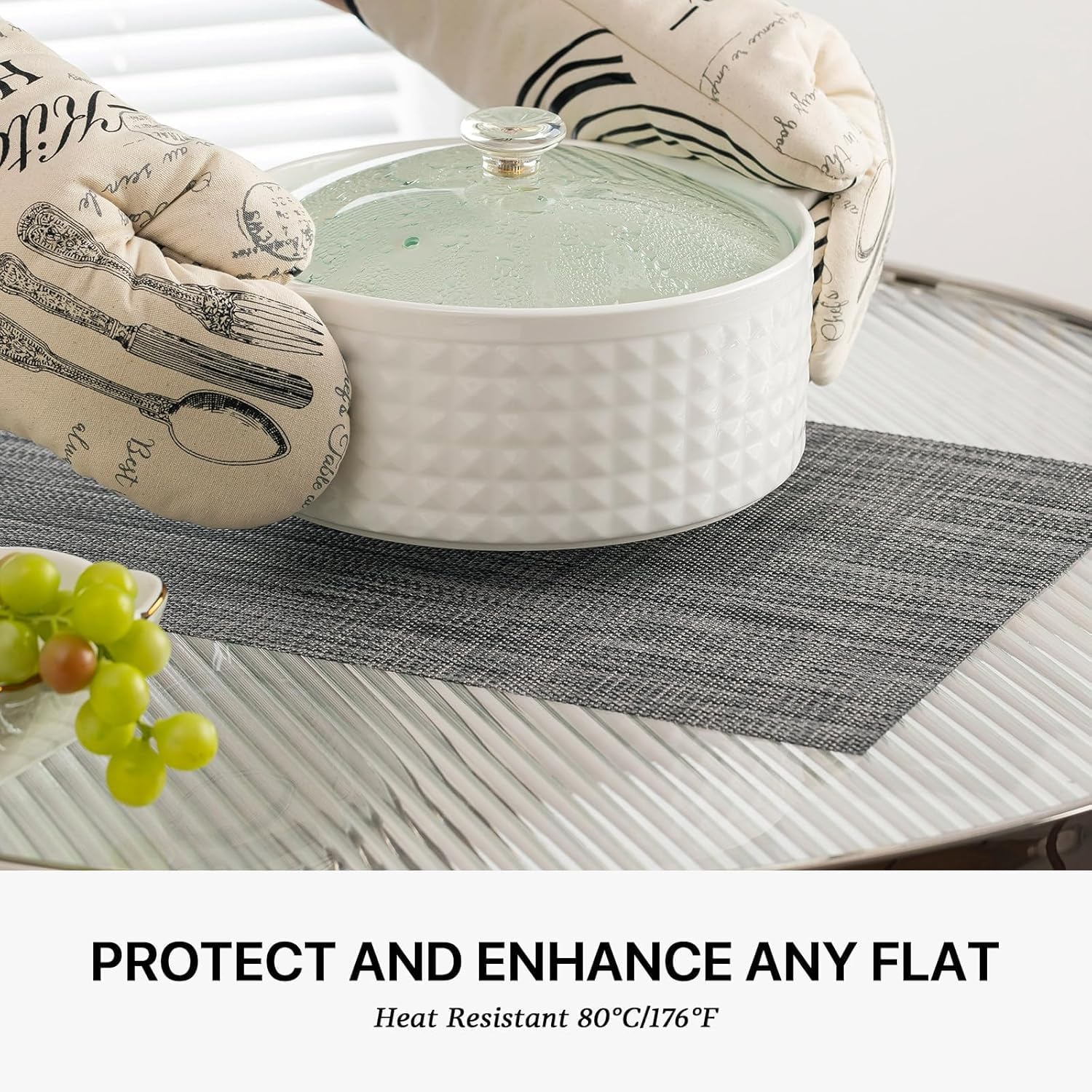 LEXMORE Placemats Set of 8 Vinyl/Plastic Woven Place Mats for Kitchen Table Indoor/Outdoor Washable