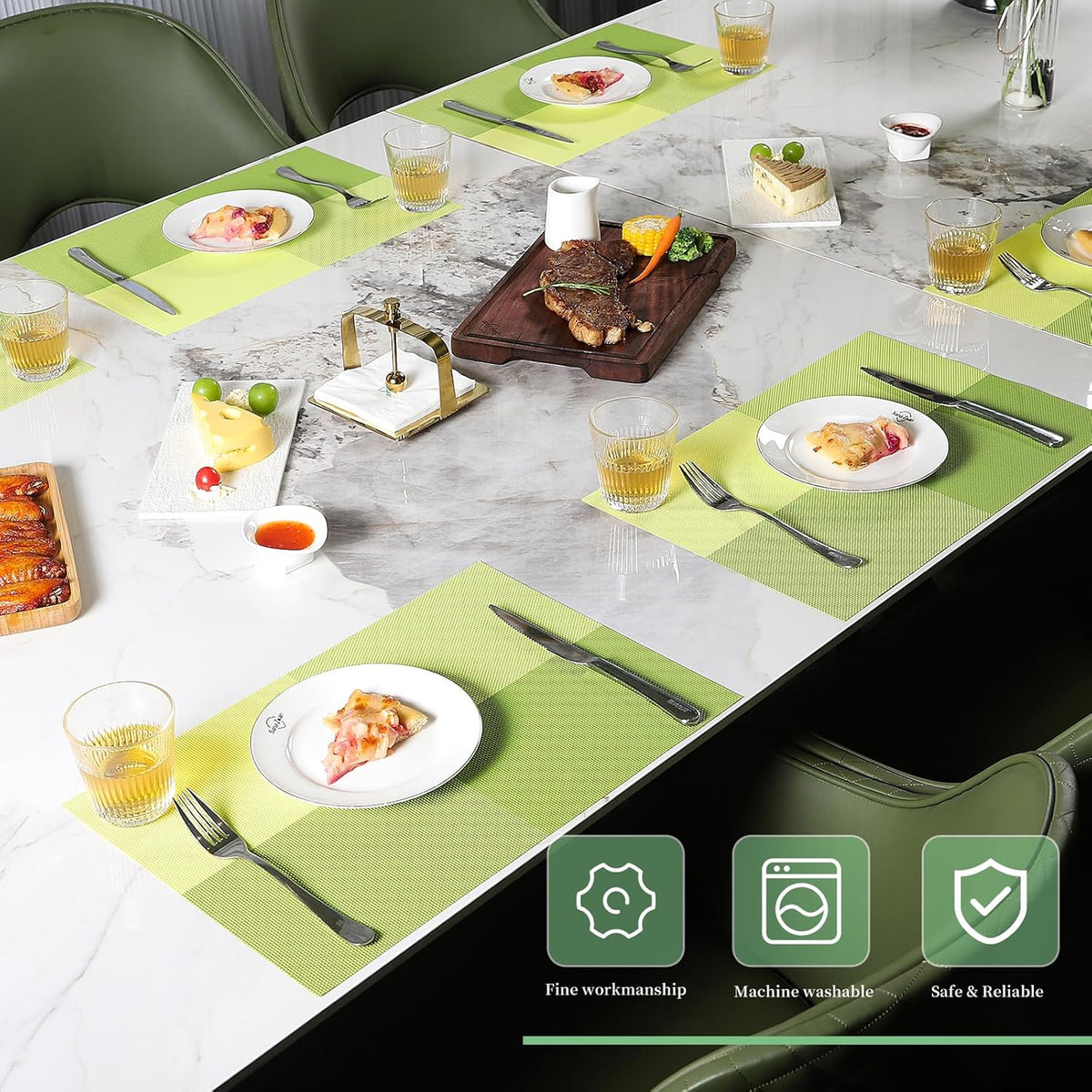 Vinyl Plastic Placemats Set of 6 Washable Heat Resistant Non-Slip Elegant Indoor Outdoor Kitchen