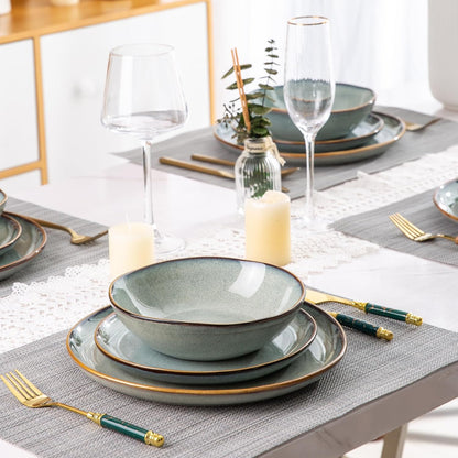 AmorArc Ceramic Dinnerware Sets,Handmade Reactive Glaze stoneware Plates and Bowls Sets,Highly Chip