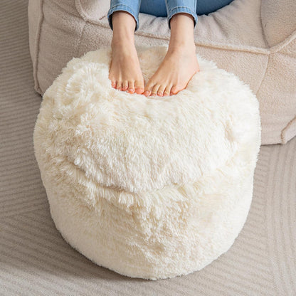 HIGOGOGO Round Stuffed Pouf Ottoman, Long Faux Fur Poufs with Foam Chunk Filling, Fluffy and Furry