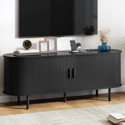 55" TV Stand with Power Outlet, Modern Media Console with Sliding Doors, Entertainment Center for