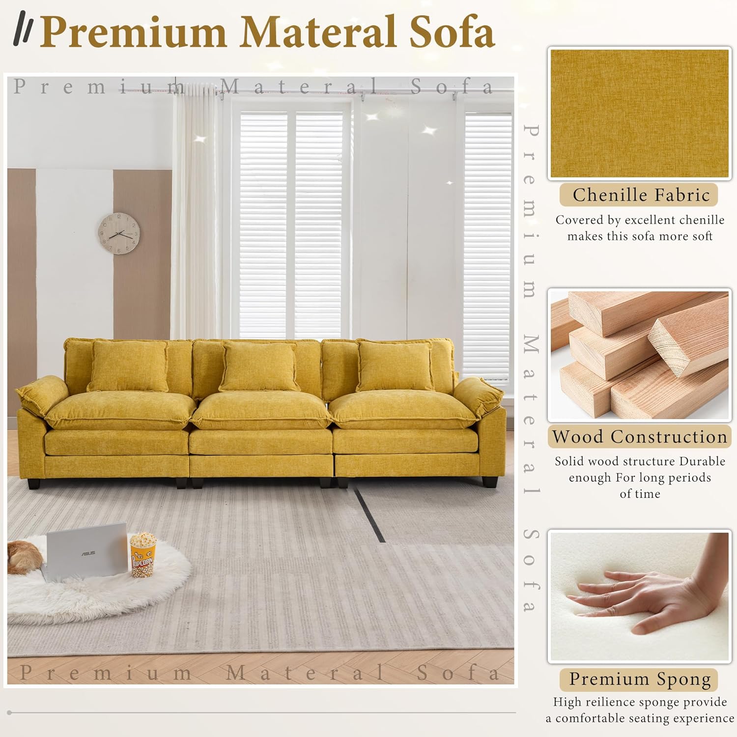 URRED Modular Sectional Sofa Comfy Cloud Couch, Modern Chenille Sofa Sleeper Deep Seat Couches with