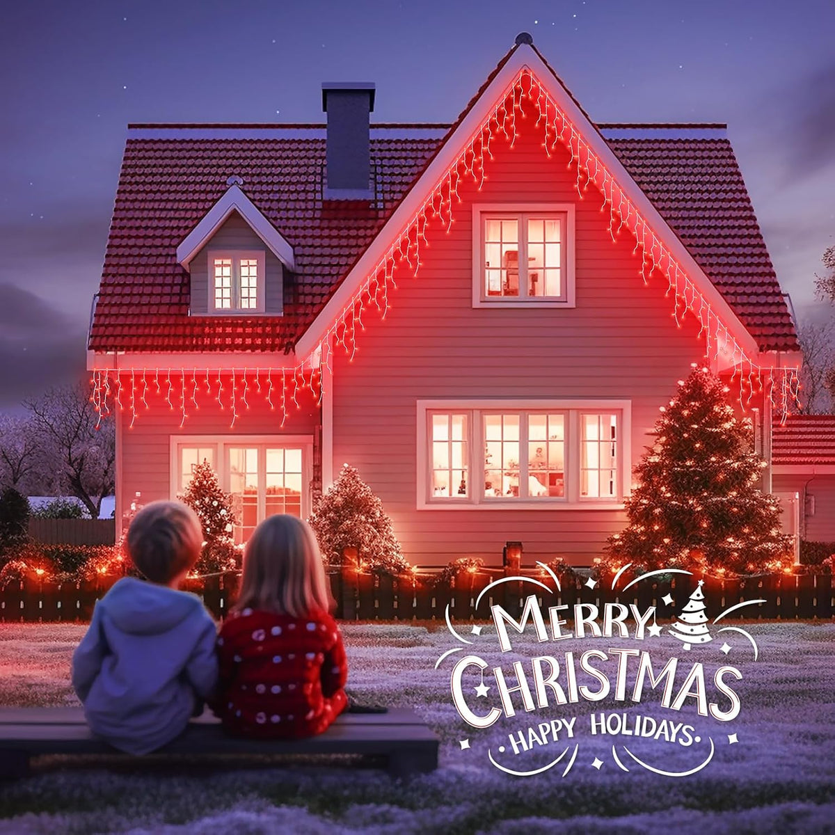23FT 200Count Red Icicle Lights,White Wire Icicle Mini Lights Plug in with 40 Drops,Hanging Curtain
