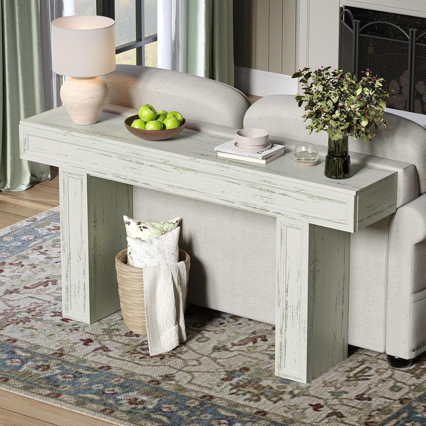 Rresyet 63 Inch Long Console Table, Sofa Table Behind Sofa, Wooden Entryway Table, Farmhouse