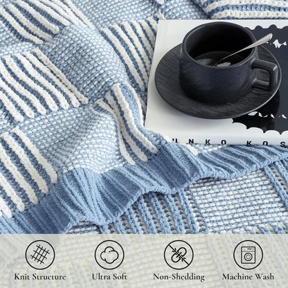 Amélie Home Chenille Knit Throw Blanket for Couch, Checkered Texture Decorative Soft Blanket for