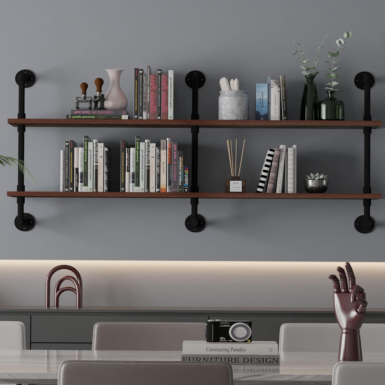 Industrial Pipe Wall Shelves Pipe Shelving with Real Wood Plank ,60 Inches Floating Shelves for