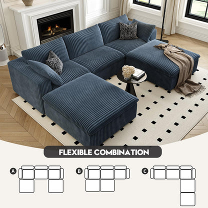 118" Cloud Couch Modular Sectional Sofa for Living Room,Modern Sofa with Deep Seat，U-Shape Boneless