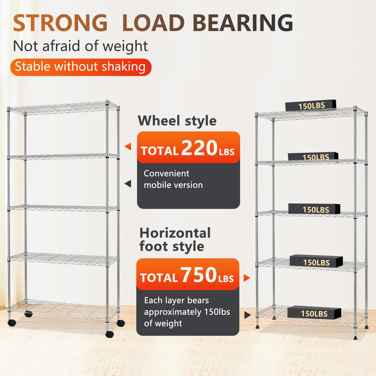 FDW | 5-Tier Wire Storage Shelves with Wheels | 30"x14"x61" | Chrome | Adjustable Racks |