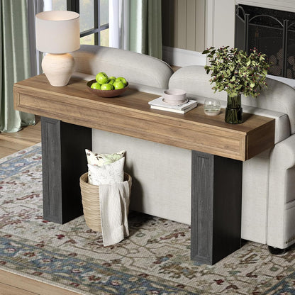 Rresyet 63 Inch Long Console Table, Sofa Table Behind Sofa, Wooden Entryway Table, Farmhouse