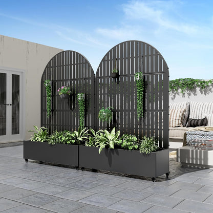 Casaphoria Metal Raised Garden Bed with Trellis and Wheels, 72"x47"x16" Arched Planter Box for