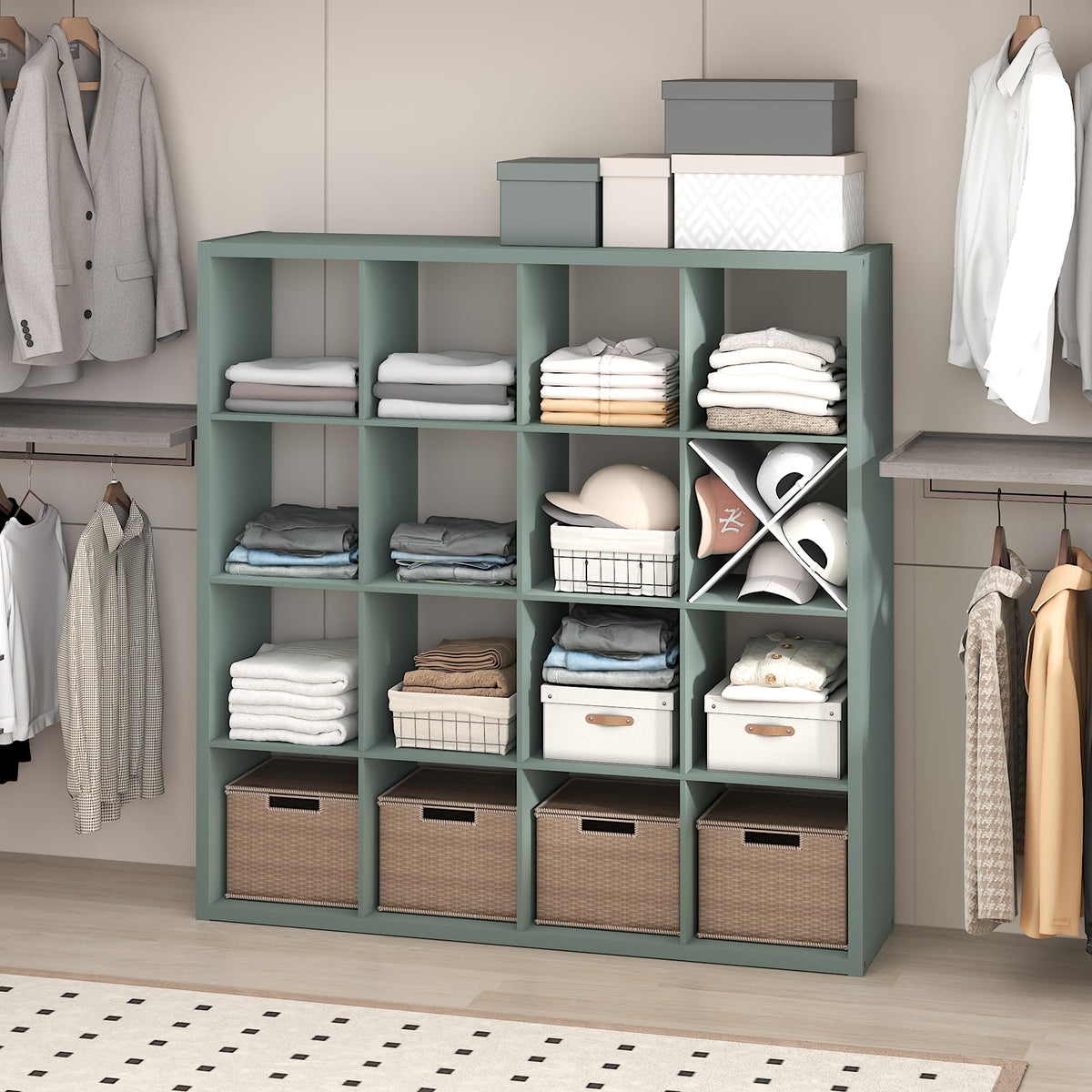 Furinno Cubic Extra Thick 16-Cube Closet Organizers and Storage, Sage Green