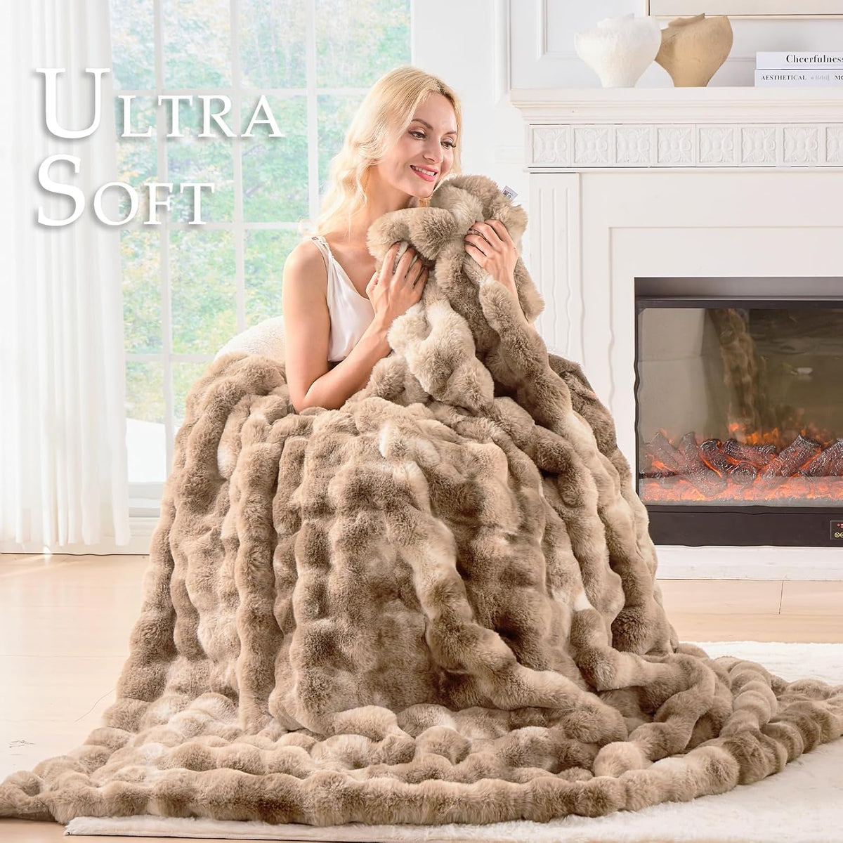 BENVWE Fluffy Faux Fur Throw Blanket for Couch - Soft, Plush, Thick, Cozy, Fuzzy Luxury Minky
