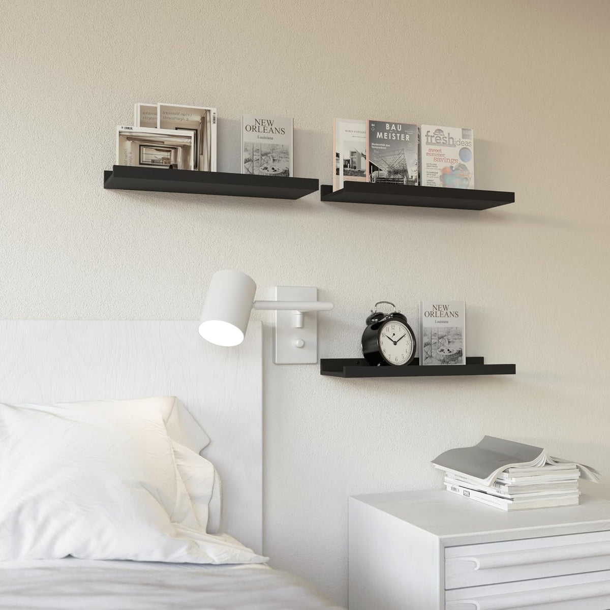 RICHER HOUSE 3 Set Floating Shelves for Wall, Black Wall Mounted Shelves with Lip for Storage